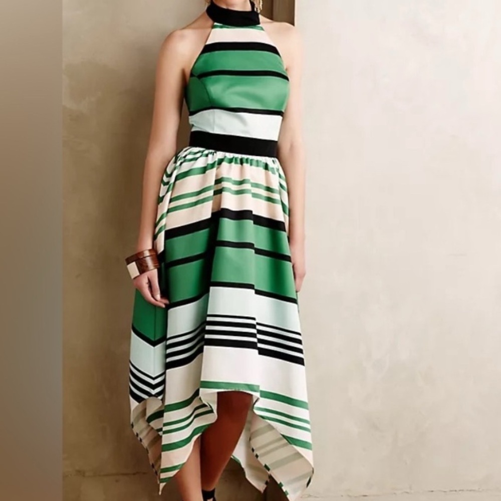 Anthropologie Troubadour Striped Halter Dress w Handkerchief Hem Women’s 12 P